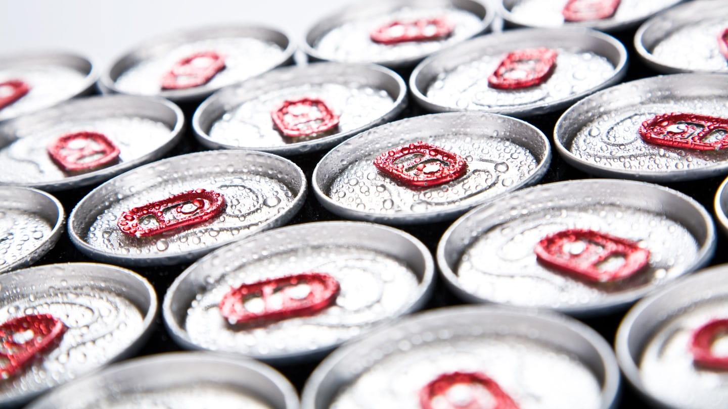 Row of drinks cans